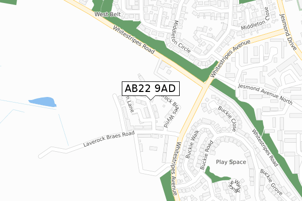 AB22 9AD map - large scale - OS Open Zoomstack (Ordnance Survey)
