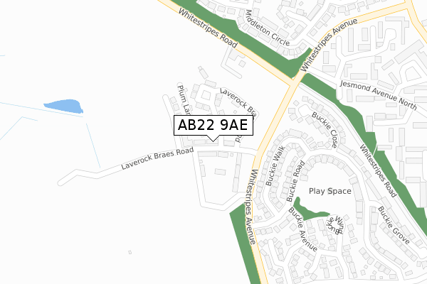 AB22 9AE map - large scale - OS Open Zoomstack (Ordnance Survey)