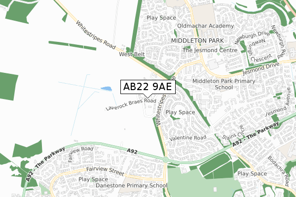 AB22 9AE map - small scale - OS Open Zoomstack (Ordnance Survey)
