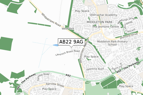 AB22 9AG map - small scale - OS Open Zoomstack (Ordnance Survey)