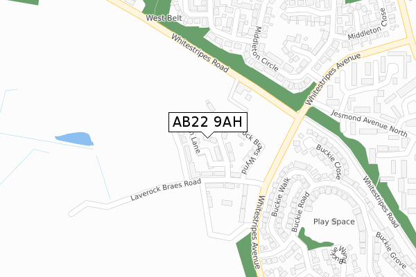 AB22 9AH map - large scale - OS Open Zoomstack (Ordnance Survey)