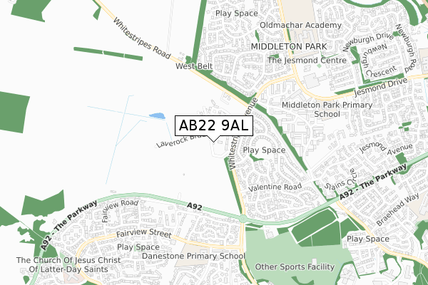 AB22 9AL map - small scale - OS Open Zoomstack (Ordnance Survey)