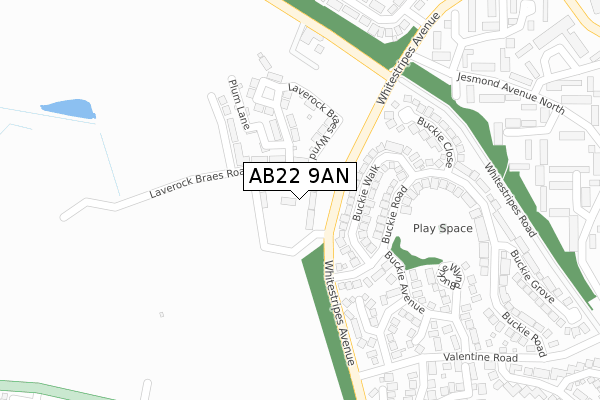 AB22 9AN map - large scale - OS Open Zoomstack (Ordnance Survey)
