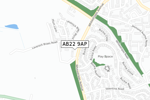 AB22 9AP map - large scale - OS Open Zoomstack (Ordnance Survey)