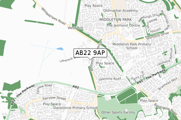AB22 9AP map - small scale - OS Open Zoomstack (Ordnance Survey)