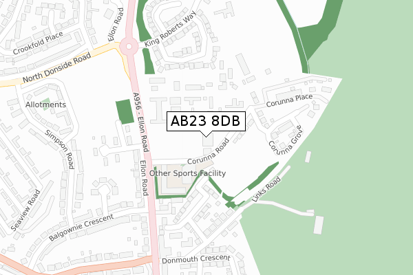 AB23 8DB map - large scale - OS Open Zoomstack (Ordnance Survey)