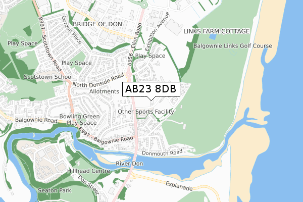 AB23 8DB map - small scale - OS Open Zoomstack (Ordnance Survey)