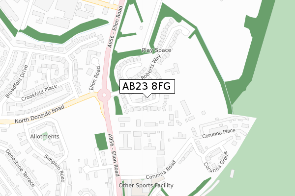 AB23 8FG map - large scale - OS Open Zoomstack (Ordnance Survey)