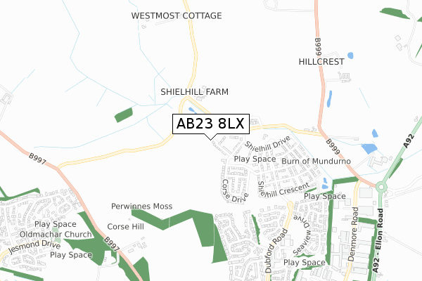 AB23 8LX map - small scale - OS Open Zoomstack (Ordnance Survey)