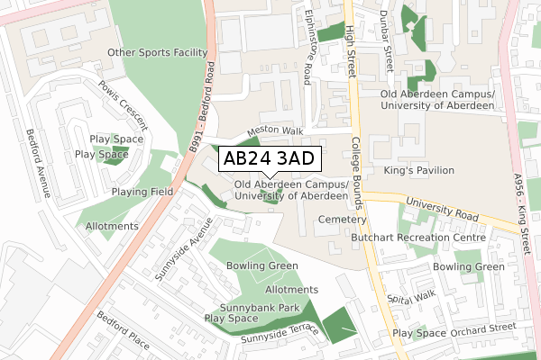 AB24 3AD map - large scale - OS Open Zoomstack (Ordnance Survey)