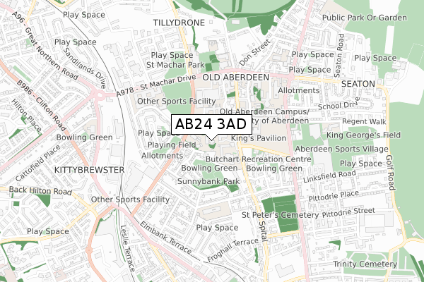 AB24 3AD map - small scale - OS Open Zoomstack (Ordnance Survey)