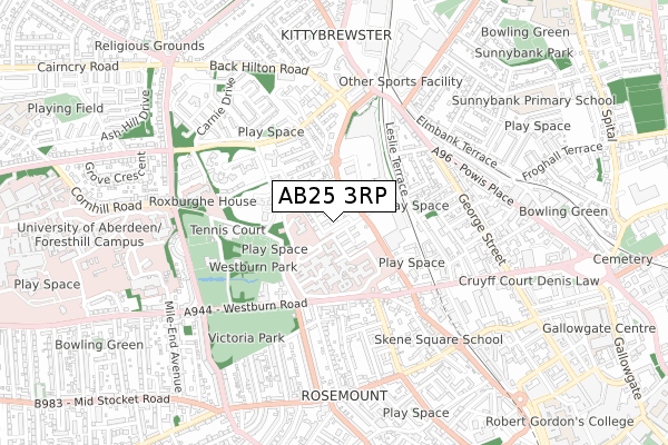 AB25 3RP map - small scale - OS Open Zoomstack (Ordnance Survey)