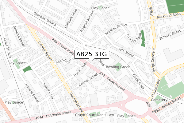 AB25 3TG map - large scale - OS Open Zoomstack (Ordnance Survey)