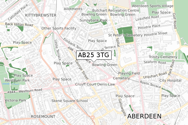 AB25 3TG map - small scale - OS Open Zoomstack (Ordnance Survey)