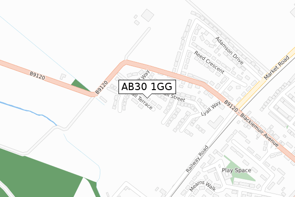 AB30 1GG map - large scale - OS Open Zoomstack (Ordnance Survey)