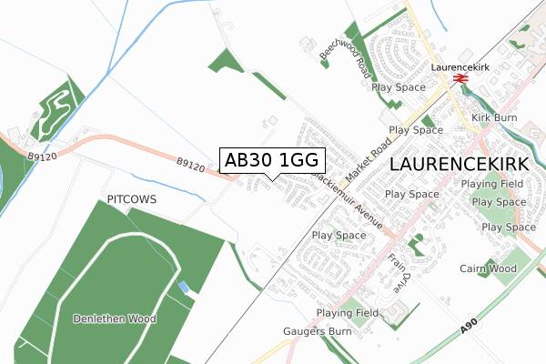 AB30 1GG map - small scale - OS Open Zoomstack (Ordnance Survey)