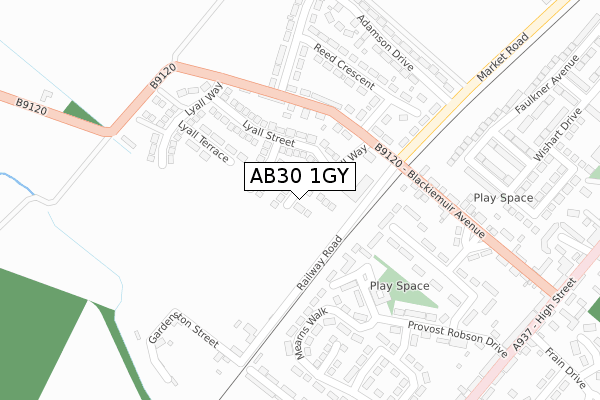 AB30 1GY map - large scale - OS Open Zoomstack (Ordnance Survey)