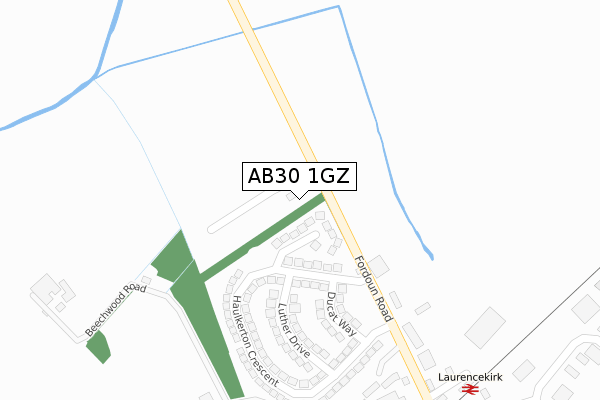 AB30 1GZ map - large scale - OS Open Zoomstack (Ordnance Survey)