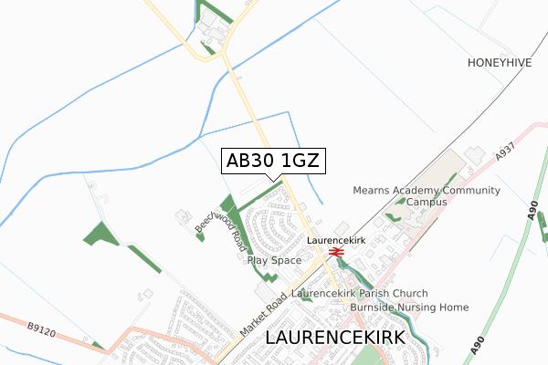 AB30 1GZ map - small scale - OS Open Zoomstack (Ordnance Survey)