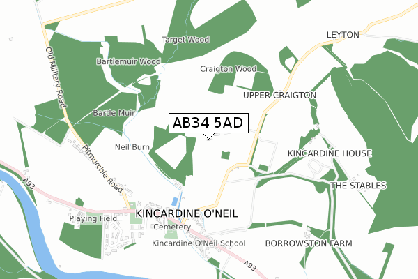 AB34 5AD map - small scale - OS Open Zoomstack (Ordnance Survey)