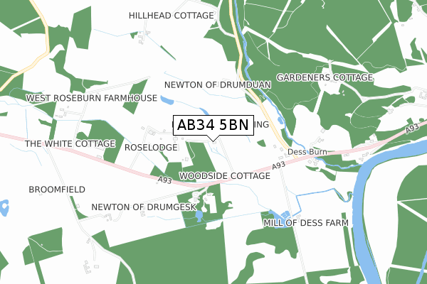 AB34 5BN map - small scale - OS Open Zoomstack (Ordnance Survey)