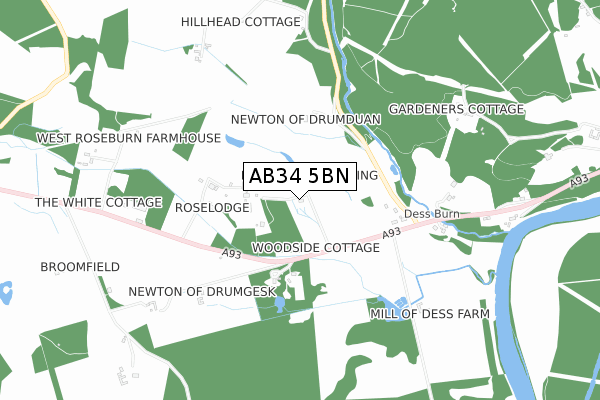 AB34 5BN map - small scale - OS Open Zoomstack (Ordnance Survey) AB34 5BN map - small scale - OS Open Zoomstack (Ordnance Survey)