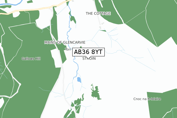 AB36 8YT map - small scale - OS Open Zoomstack (Ordnance Survey)