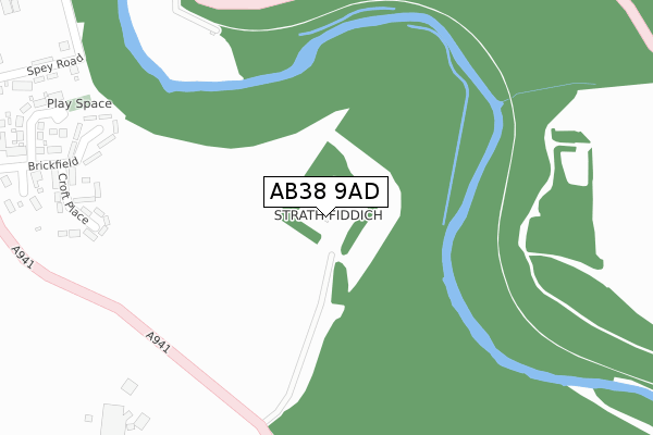 AB38 9AD map - large scale - OS Open Zoomstack (Ordnance Survey)