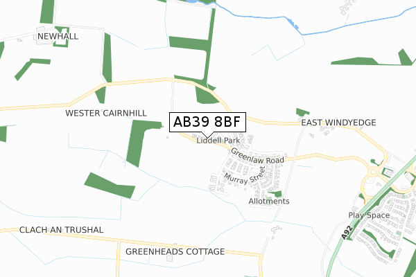 AB39 8BF map - small scale - OS Open Zoomstack (Ordnance Survey)