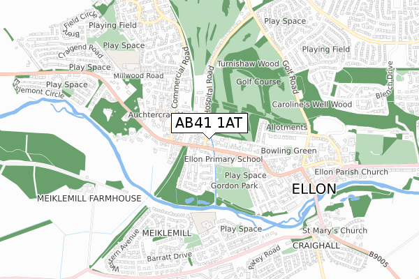 AB41 1AT map - small scale - OS Open Zoomstack (Ordnance Survey)