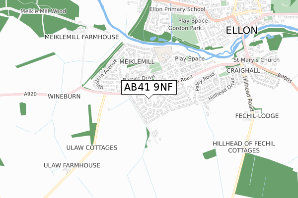 AB41 9NF map - small scale - OS Open Zoomstack (Ordnance Survey)