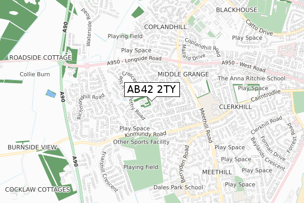 AB42 2TY map - small scale - OS Open Zoomstack (Ordnance Survey)