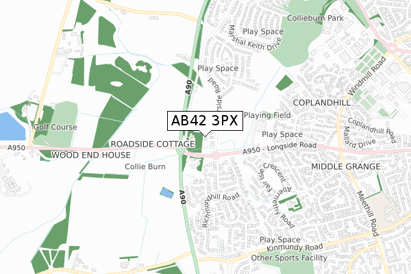 AB42 3PX map - small scale - OS Open Zoomstack (Ordnance Survey)
