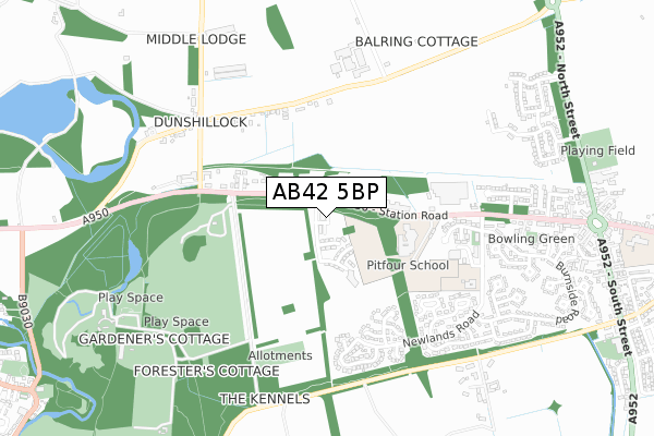 AB42 5BP map - small scale - OS Open Zoomstack (Ordnance Survey)