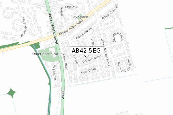 AB42 5EG map - large scale - OS Open Zoomstack (Ordnance Survey)