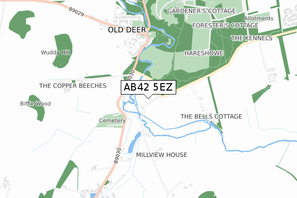 AB42 5EZ map - small scale - OS Open Zoomstack (Ordnance Survey)