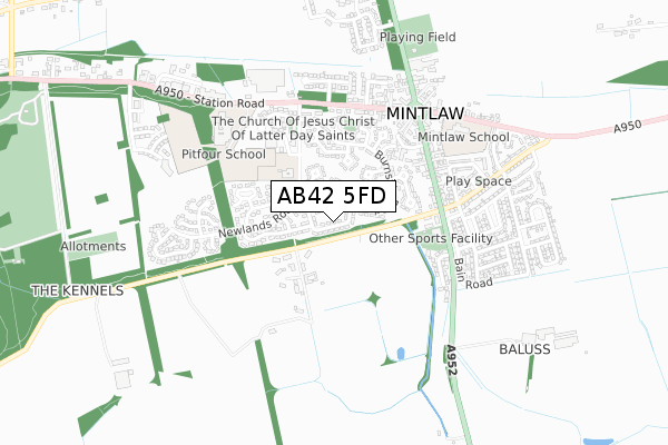 AB42 5FD map - small scale - OS Open Zoomstack (Ordnance Survey)