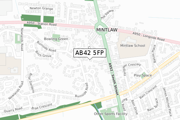 AB42 5FP map - large scale - OS Open Zoomstack (Ordnance Survey)