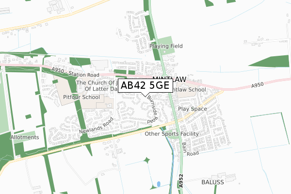 AB42 5GE map - small scale - OS Open Zoomstack (Ordnance Survey)