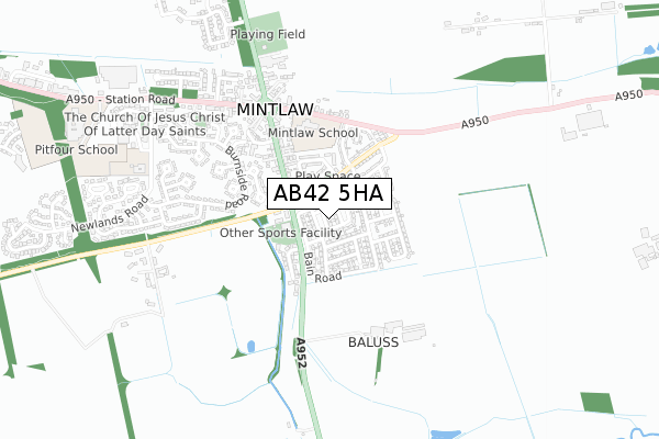 AB42 5HA map - small scale - OS Open Zoomstack (Ordnance Survey)