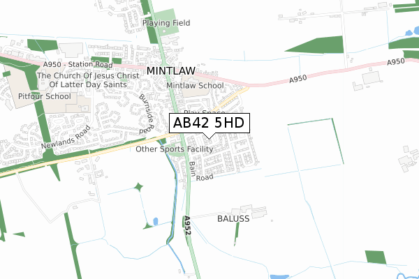 AB42 5HD map - small scale - OS Open Zoomstack (Ordnance Survey)