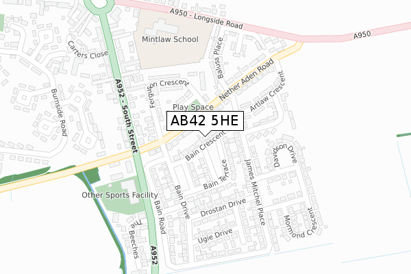 AB42 5HE map - large scale - OS Open Zoomstack (Ordnance Survey)