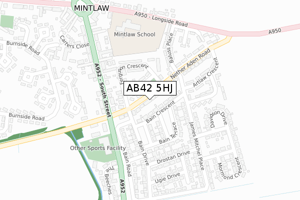 AB42 5HJ map - large scale - OS Open Zoomstack (Ordnance Survey)