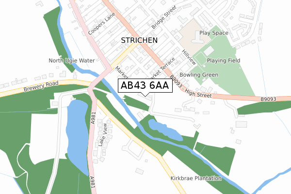 AB43 6AA map - large scale - OS Open Zoomstack (Ordnance Survey)