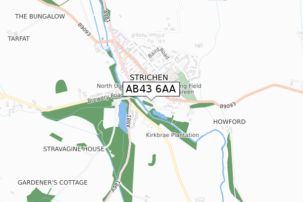 AB43 6AA map - small scale - OS Open Zoomstack (Ordnance Survey)