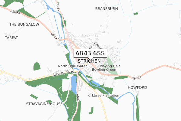AB43 6SS map - small scale - OS Open Zoomstack (Ordnance Survey)