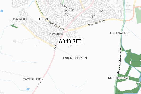 AB43 7FT map - small scale - OS Open Zoomstack (Ordnance Survey)