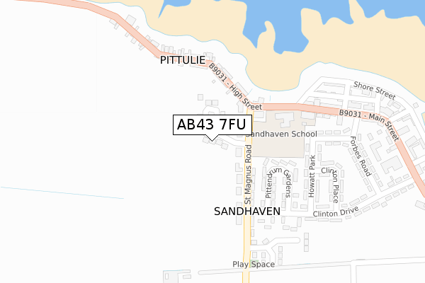AB43 7FU map - large scale - OS Open Zoomstack (Ordnance Survey)