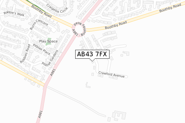 AB43 7FX map - large scale - OS Open Zoomstack (Ordnance Survey)