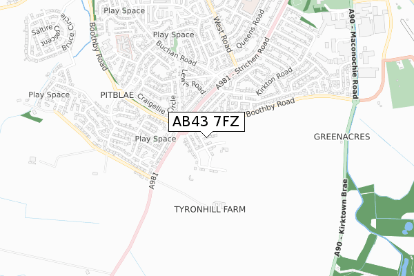 AB43 7FZ map - small scale - OS Open Zoomstack (Ordnance Survey)